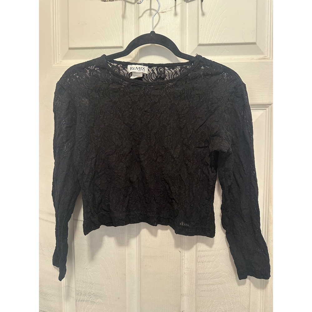 Black Lace Scoop Neck Baby Tee Y2K